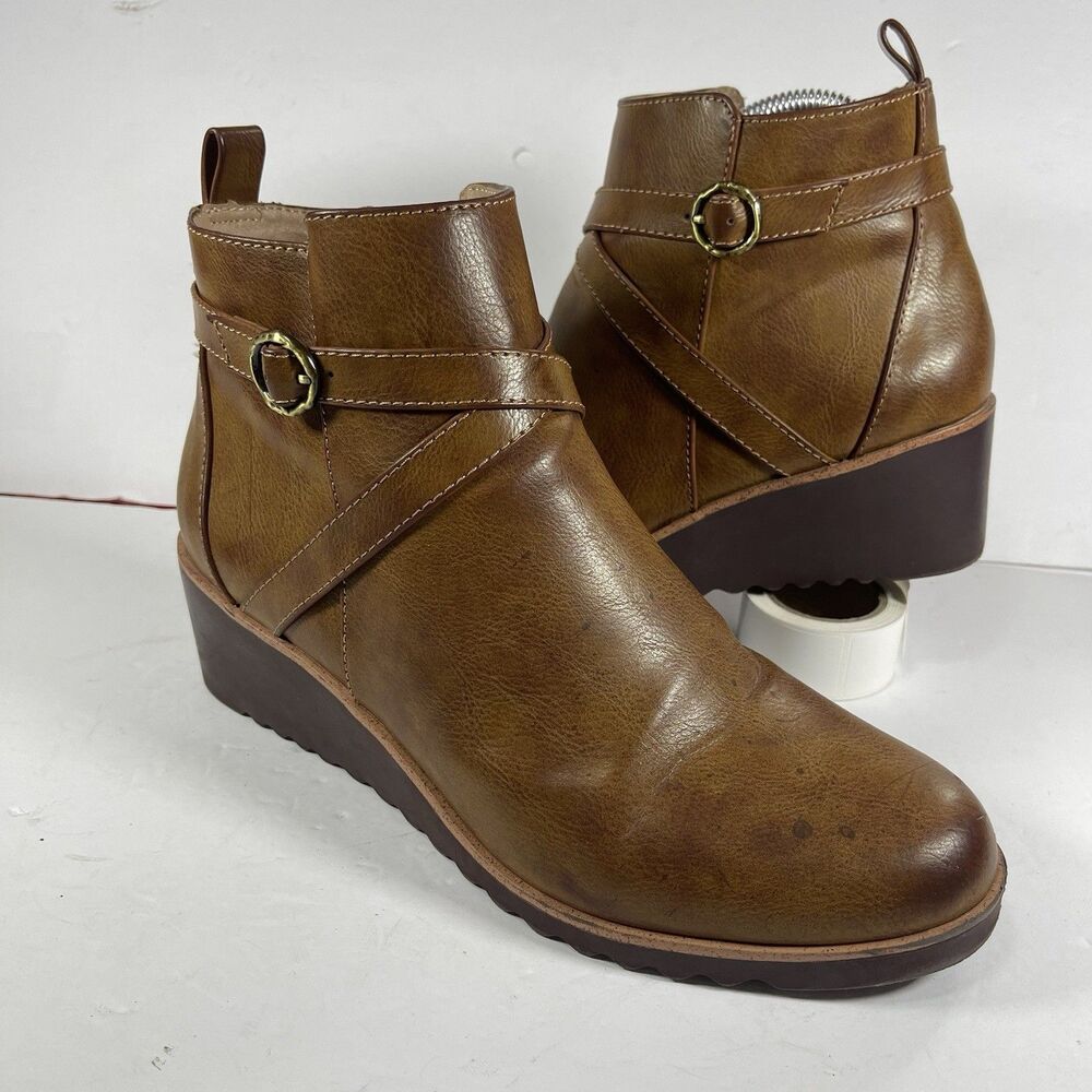 LifeStride Velocity 2.0 Women's Wedge Ankle Boots Brown Sz 10W Comfort Booties